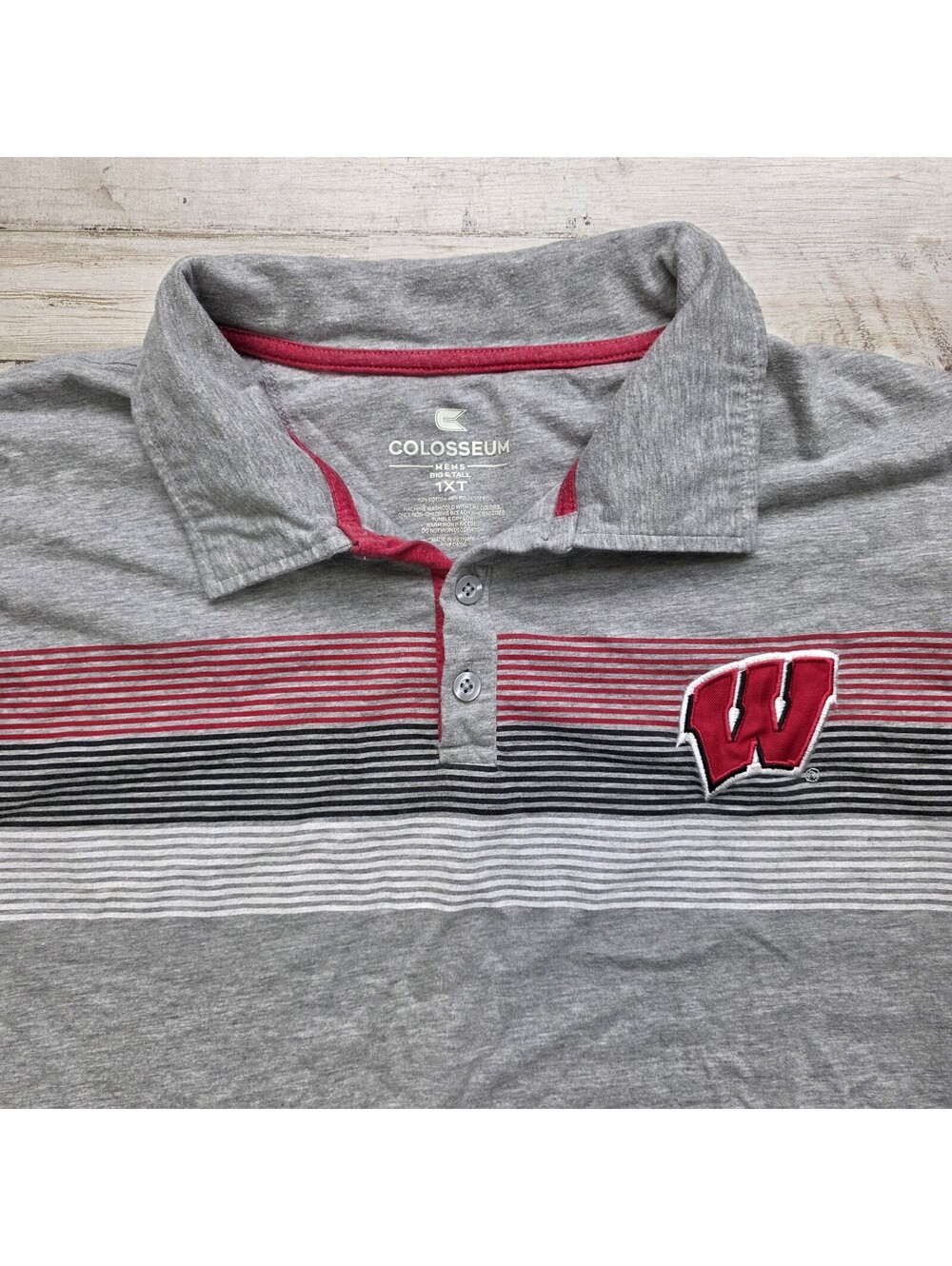 Colosseum Wisconsin Badgers Short Sleeve Polo Shirt Mens XL Tall Cotton Blend